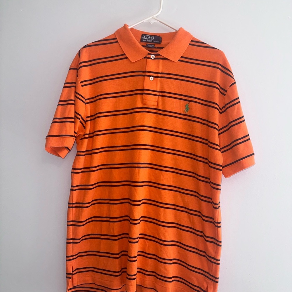 Polo by Ralph Lauren Orange and Black Striped Polo Shirt